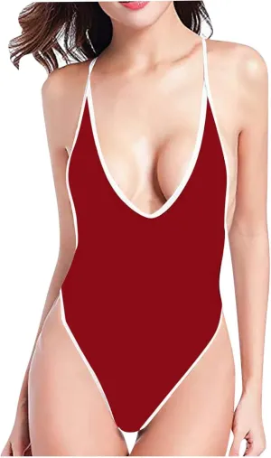 Swimsuit for Women Sexy Monokini Deep V One Piece Bathing Suits Backless Cheeky Swimwear Semi Thong Bikini Tummy Control Suit
