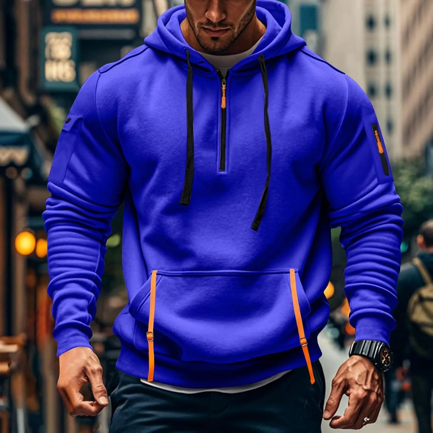 Tactical Hoodies for Men Quarter Zip Pullover Men Vintage Workout Outfits with Pockets Military Sweatshirt