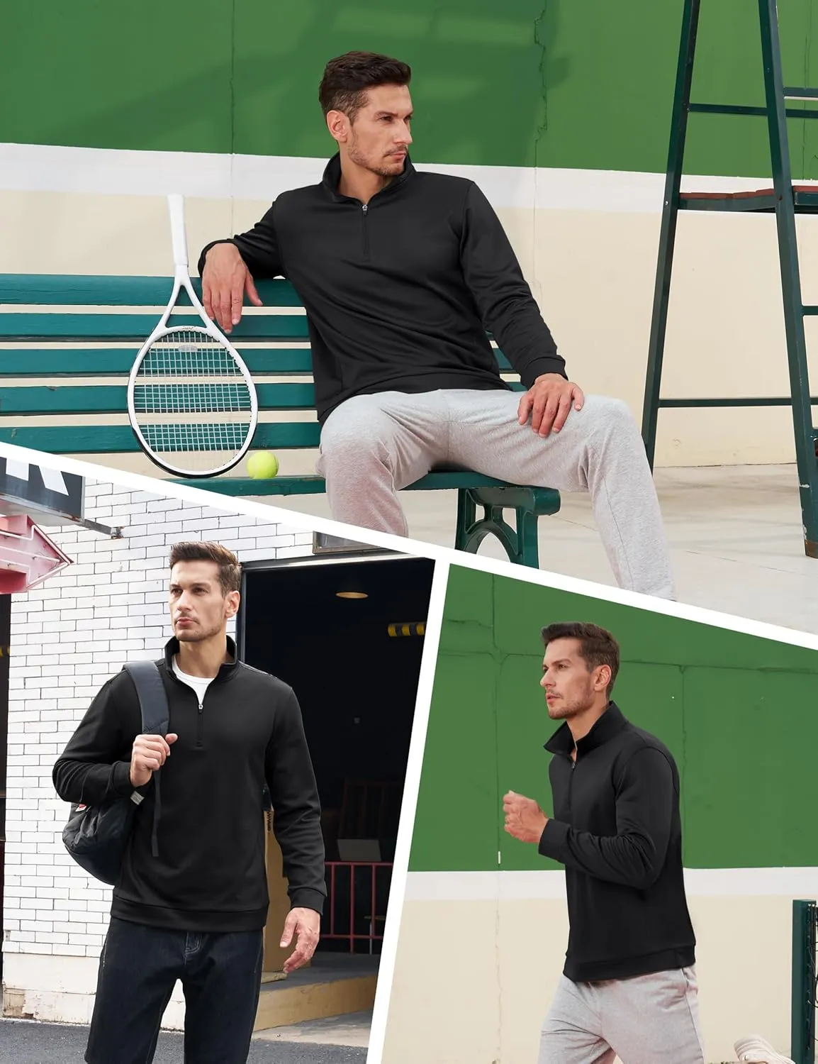 TACVASEN Men's Quarter Zip Pullover Sweatshirts Lightweight Fleece Lined Thermal Sweatshirts 1/4 Zip Golf Sweaters