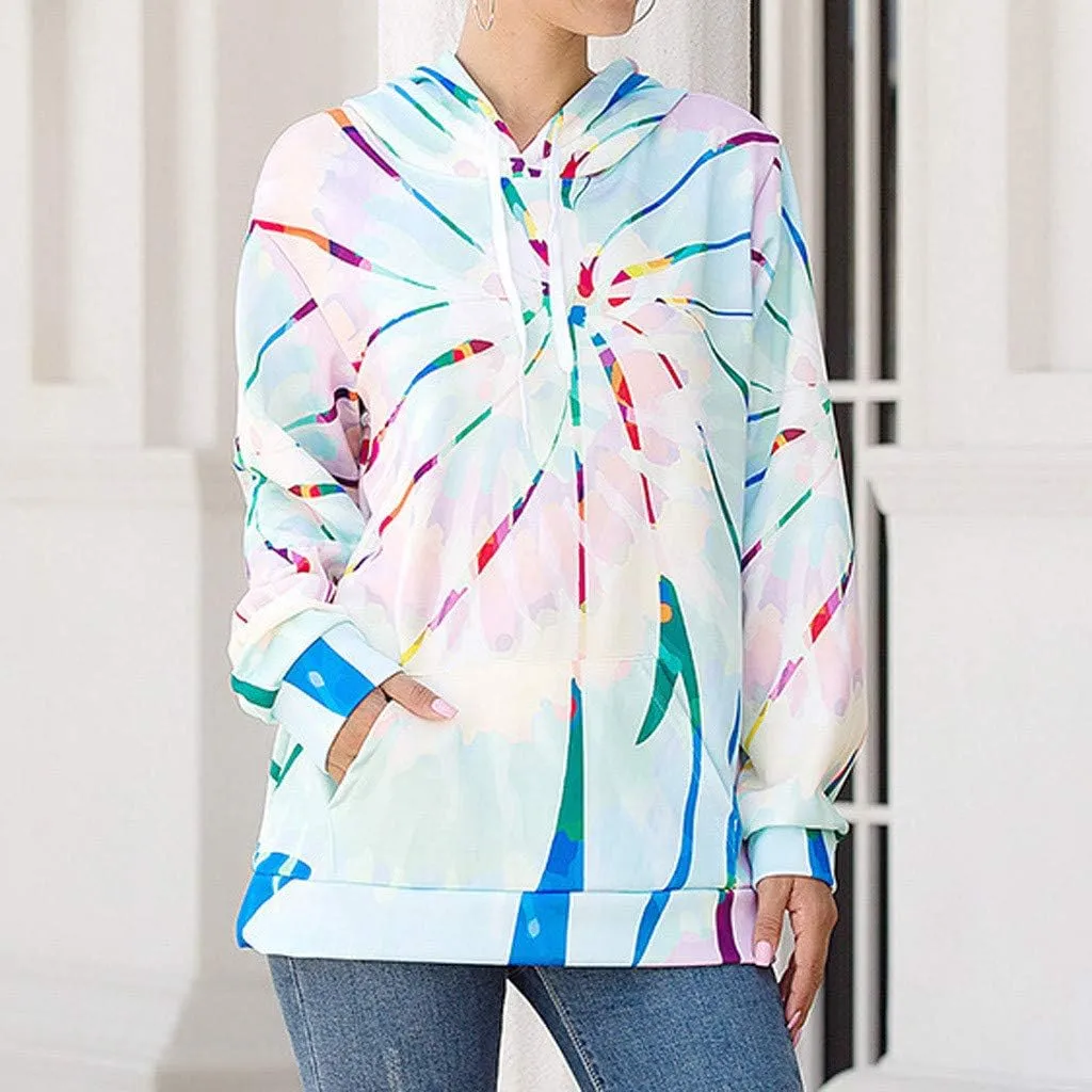Tie Dye Hoodies for Women Oversized Casual Sweatshirts Long Sleeve Slouchy Trendy Pullover Tops with Pockets