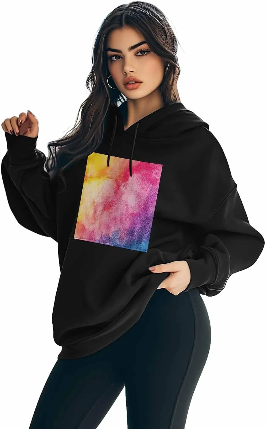 Tie Dye Oversized Sweatshirt Hoodies for Women, Watercolor Womens Long Sleeve Tops, Casual Graphic Hoodies Pullover