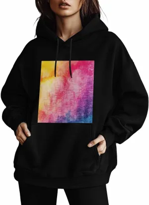 Tie Dye Oversized Sweatshirt Hoodies for Women, Watercolor Womens Long Sleeve Tops, Casual Graphic Hoodies Pullover
