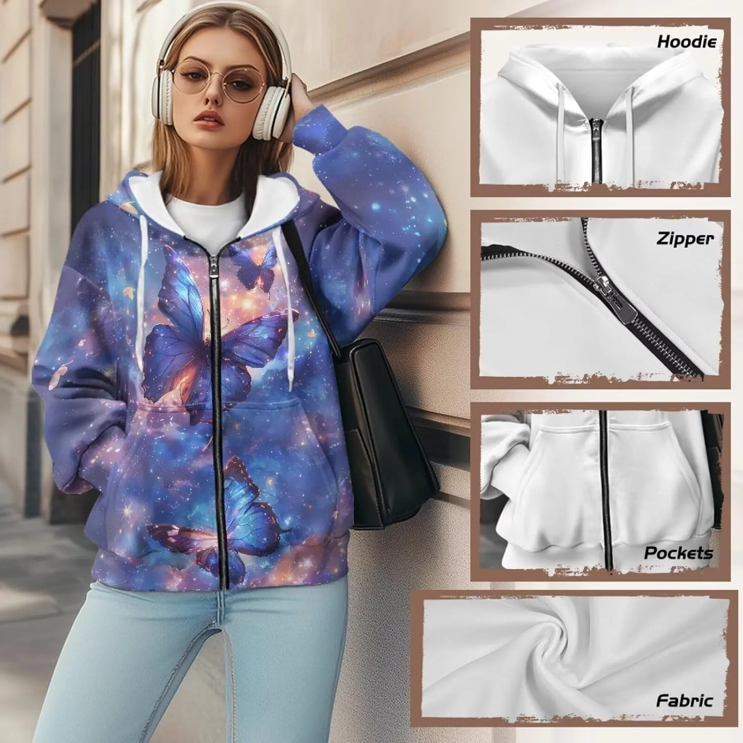 TODIYADDU Trendy Sweatshirts Womens Oversized Hoodies Fashion Zip Up Hooded with Pockets Casual Long Sleeve Pullover Hoodies