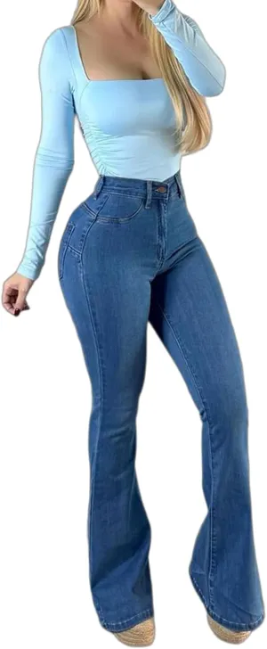 TodTan Women's Ripped Jeans High Waisted Bell Bottom Jeans Hem Destroyed Denim Pants