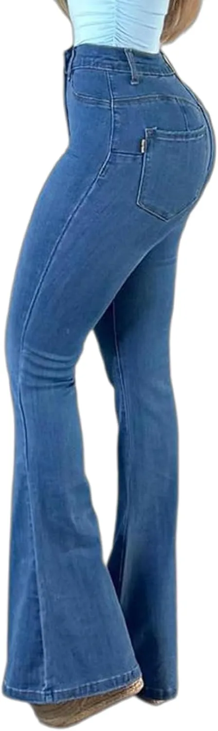 TodTan Women's Ripped Jeans High Waisted Bell Bottom Jeans Hem Destroyed Denim Pants