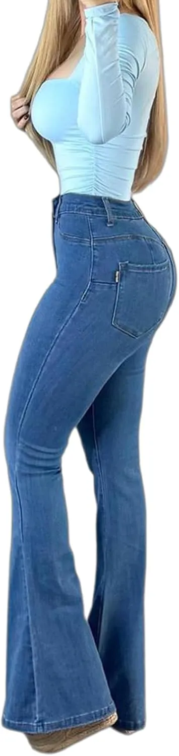 TodTan Women's Ripped Jeans High Waisted Bell Bottom Jeans Hem Destroyed Denim Pants