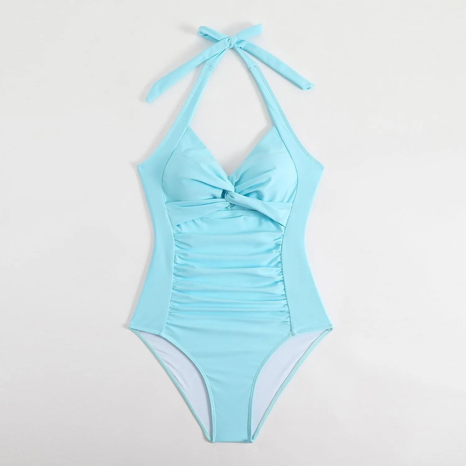 TUQIDEWU Swimsuits for Women 2025 Womens Bathing Suits Tummy Control V Neck Front Cross Backless One Piece Ruched Swimsuit
