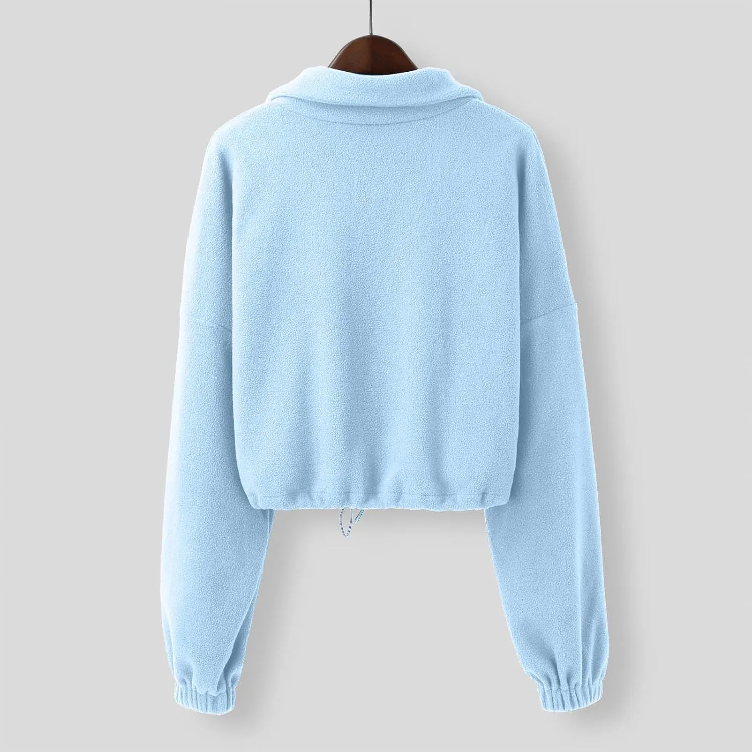 TUQIDEWU Womens Sweatshirt, Women's Full Zip Fleece Short Jacket Warm Winter Long Sleeve Stand Collar Sherpa Cropped Coats