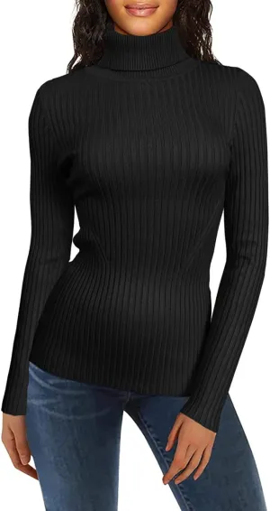 Turtleneck Ribbed Sweaters for Women Lightweight Long Sleeve Pullover Sweater Thermal Slim Fitted Basic Fall Tops