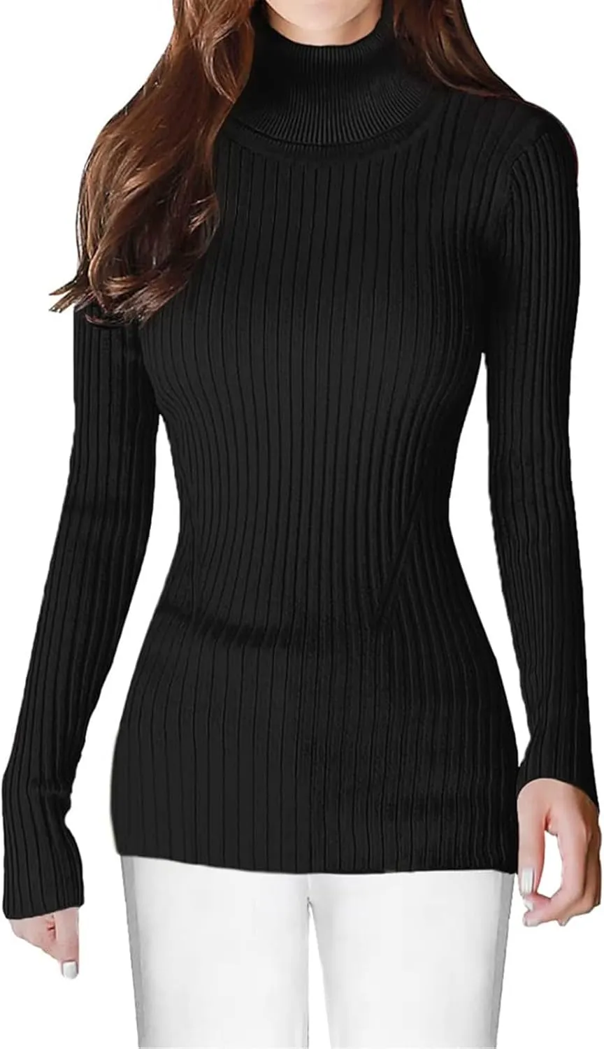 Turtleneck Ribbed Sweaters for Women Lightweight Long Sleeve Pullover Sweater Thermal Slim Fitted Basic Fall Tops