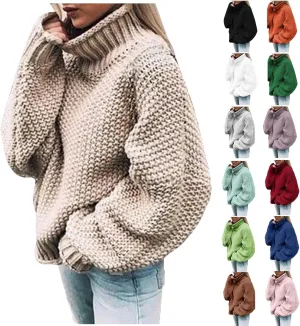 Turtleneck Sweater Women Oversized Knit Sweater Vintage Pullover Sweater Chunky Jumper Top Winter Casual Tunic Top