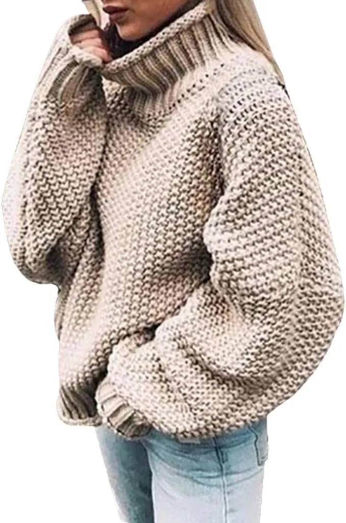 Turtleneck Sweater Women Oversized Knit Sweater Vintage Pullover Sweater Chunky Jumper Top Winter Casual Tunic Top
