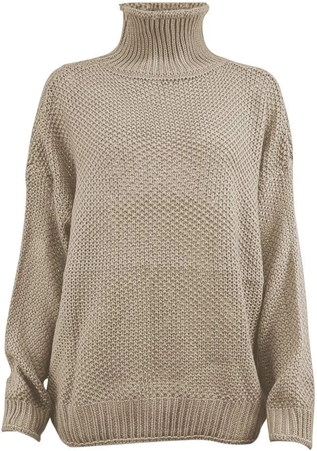 Turtleneck Sweater Women Oversized Knit Sweater Vintage Pullover Sweater Chunky Jumper Top Winter Casual Tunic Top