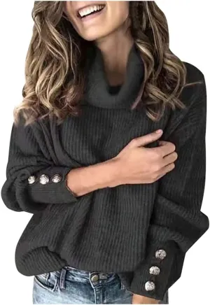 Turtleneck Sweater Women Oversized Solid Knit Sweater Crewneck Striped Sweater Cute Y2K Sweater Winter Pullover Sweater Tops