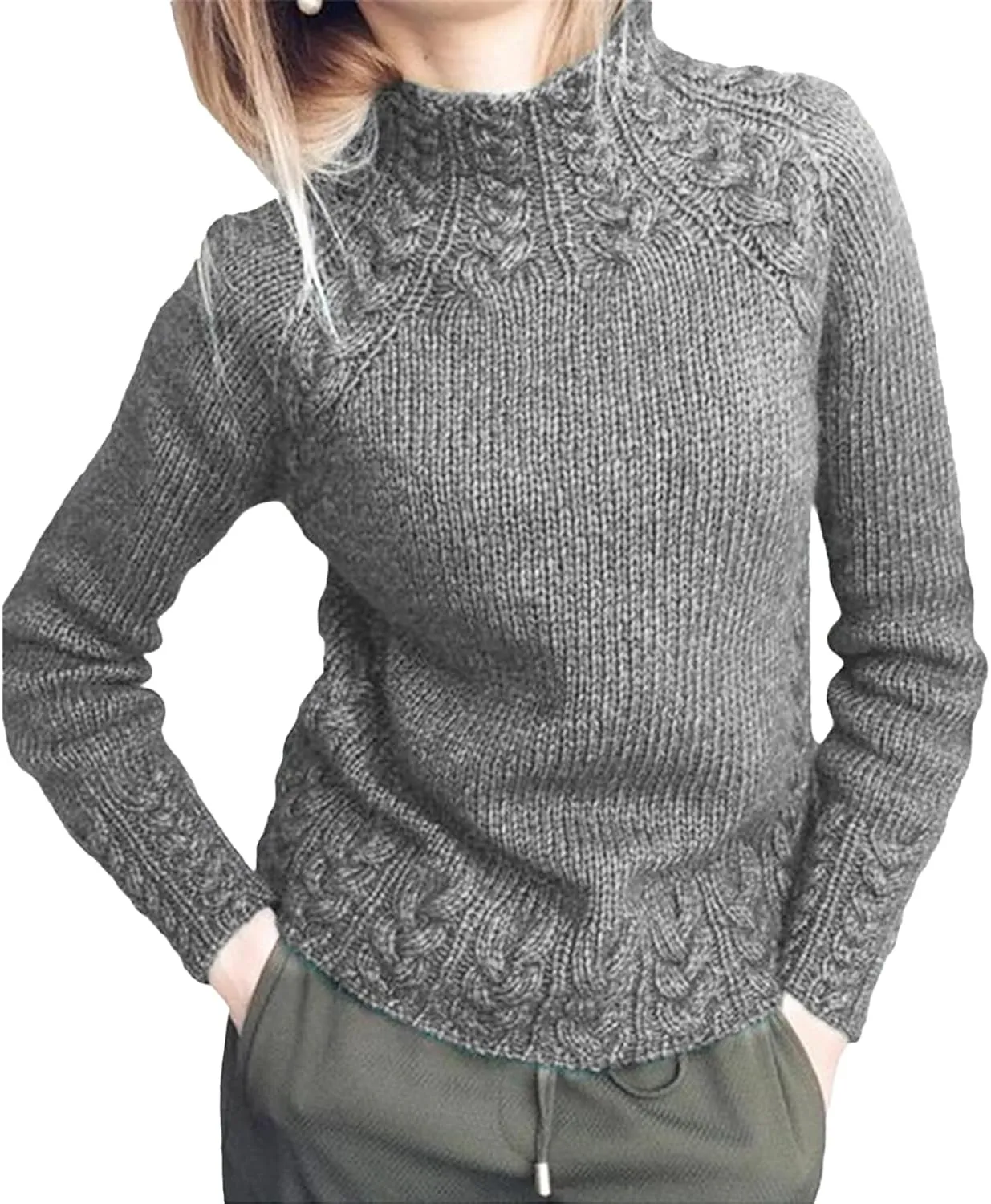Turtleneck Sweater Women Vintage Cable Knitted Sweaters Long Sleeve Casual Pullover Sweaters