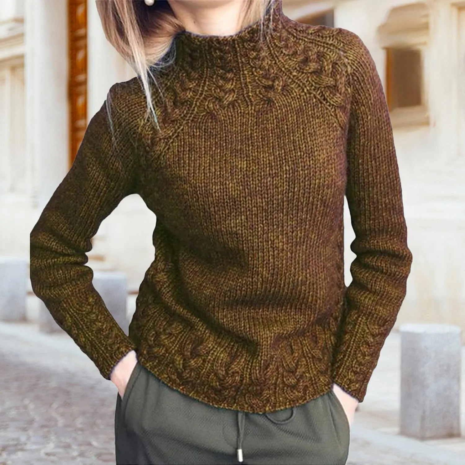 Turtleneck Sweater Women Vintage Cable Knitted Sweaters Long Sleeve Casual Pullover Sweaters
