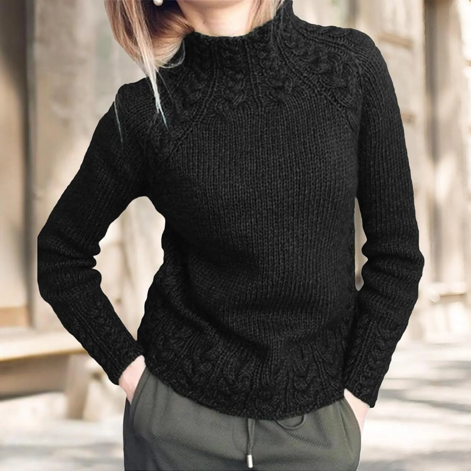 Turtleneck Sweater Women Vintage Cable Knitted Sweaters Long Sleeve Casual Pullover Sweaters