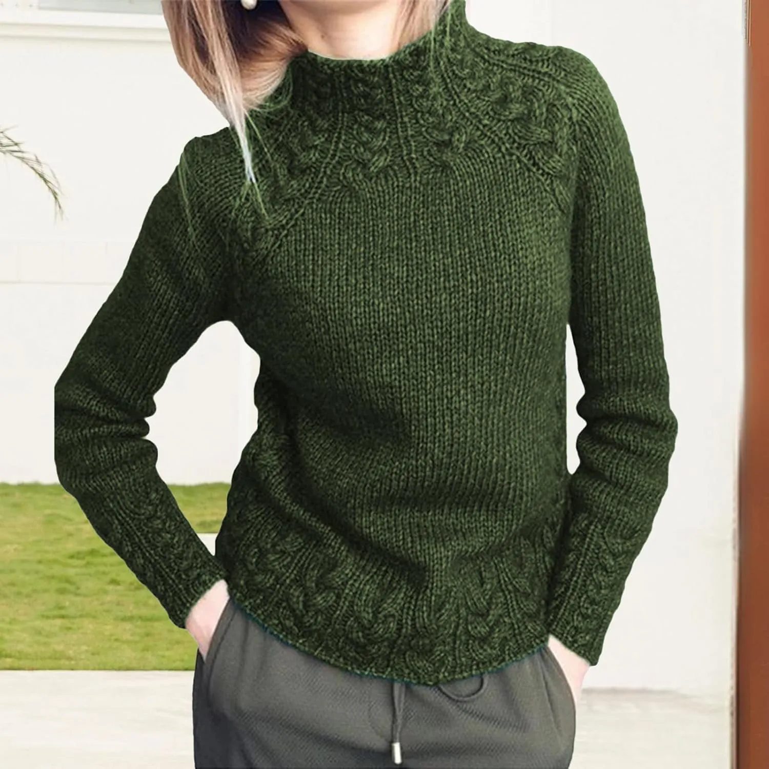 Turtleneck Sweater Women Vintage Cable Knitted Sweaters Long Sleeve Casual Pullover Sweaters