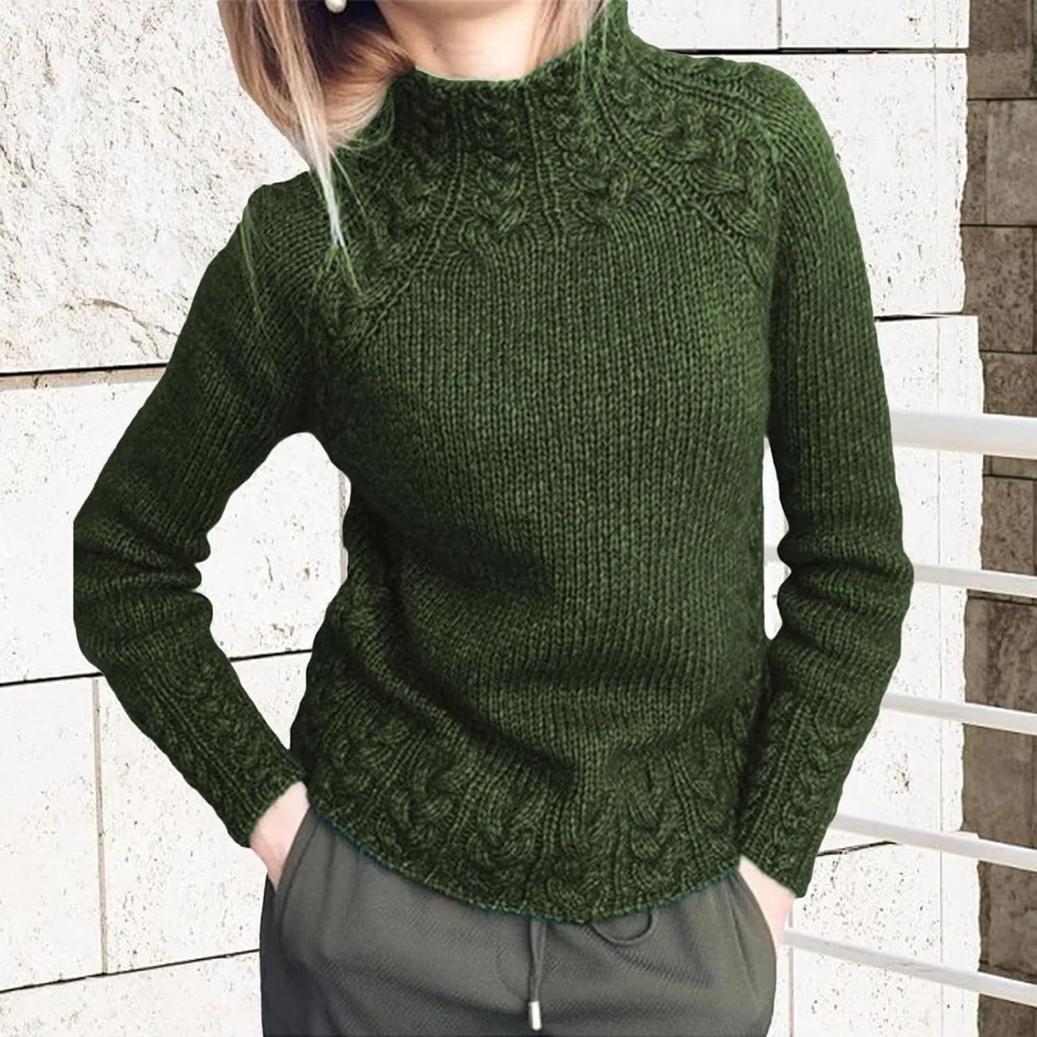 Turtleneck Sweater Women Vintage Cable Knitted Sweaters Long Sleeve Casual Pullover Sweaters