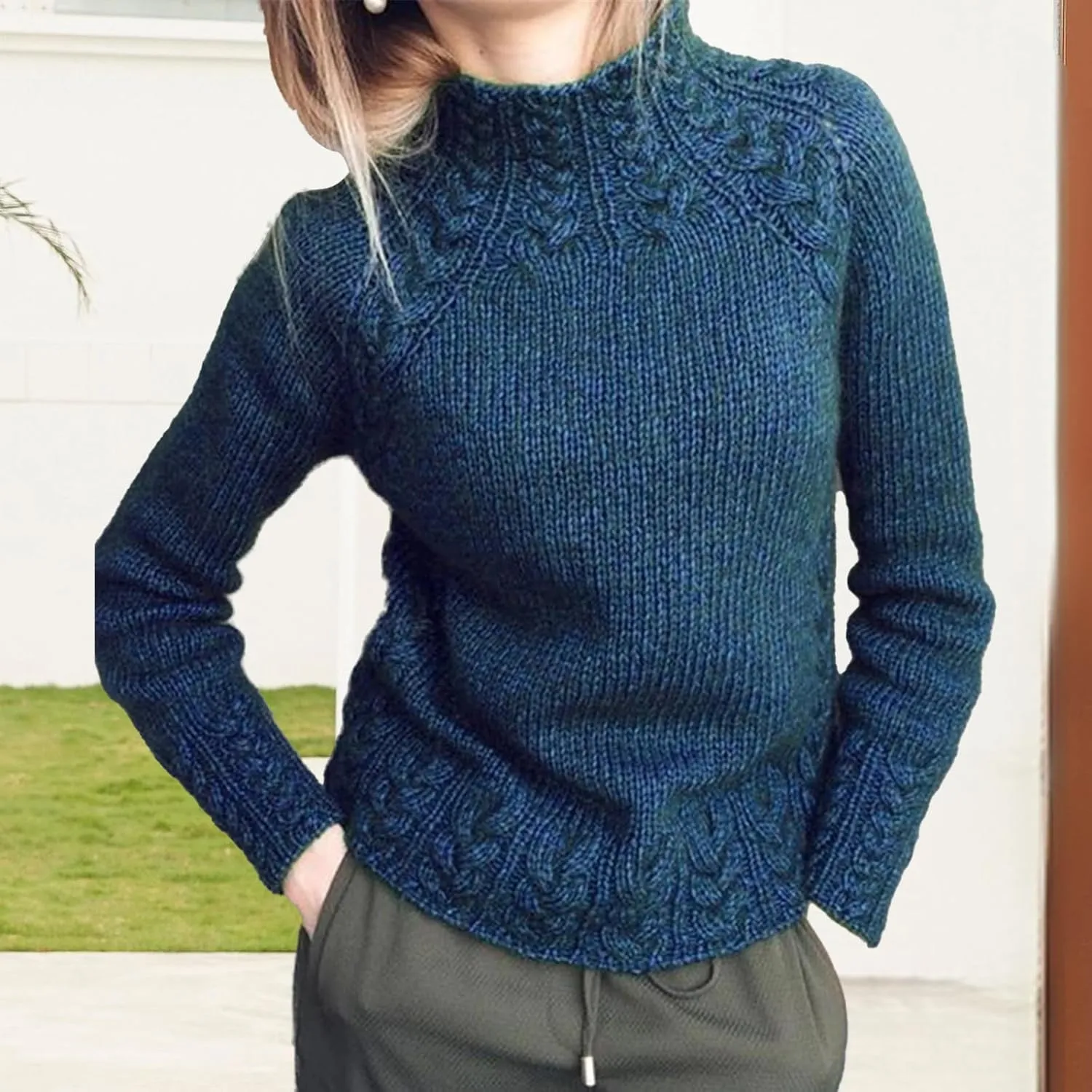 Turtleneck Sweater Women Vintage Cable Knitted Sweaters Long Sleeve Casual Pullover Sweaters
