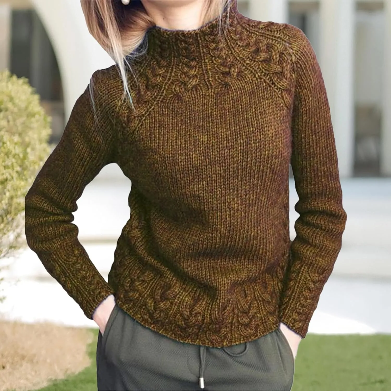 Turtleneck Sweater Women Vintage Cable Knitted Sweaters Long Sleeve Casual Pullover Sweaters