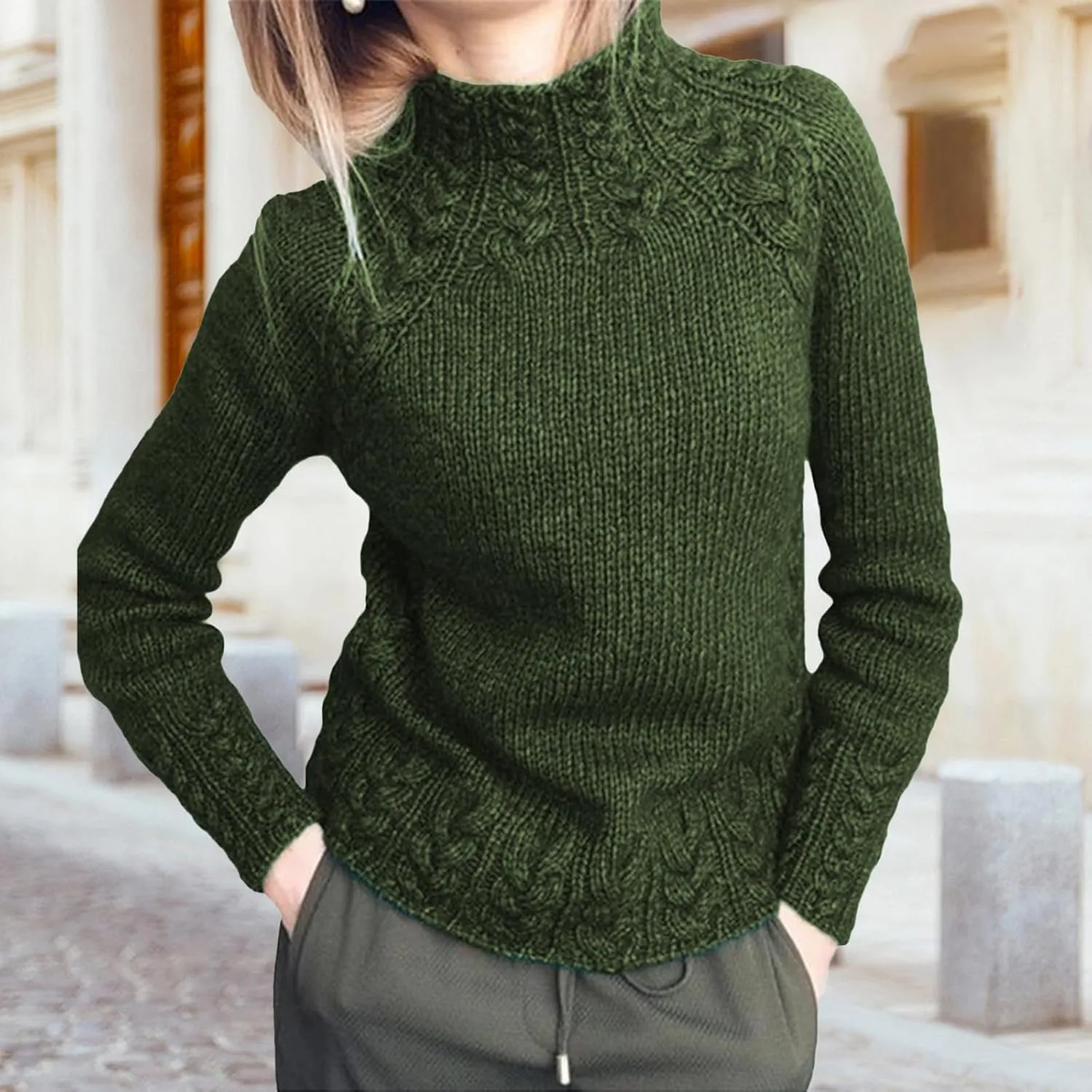 Turtleneck Sweater Women Vintage Cable Knitted Sweaters Long Sleeve Casual Pullover Sweaters