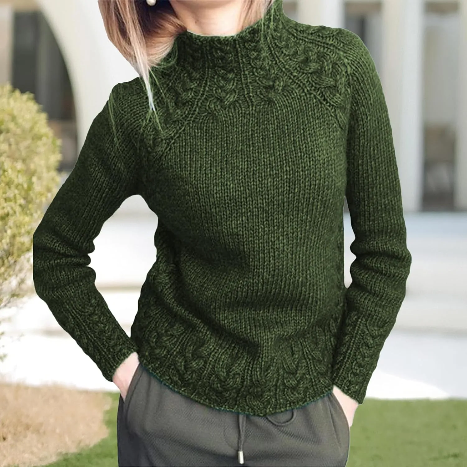 Turtleneck Sweater Women Vintage Cable Knitted Sweaters Long Sleeve Casual Pullover Sweaters