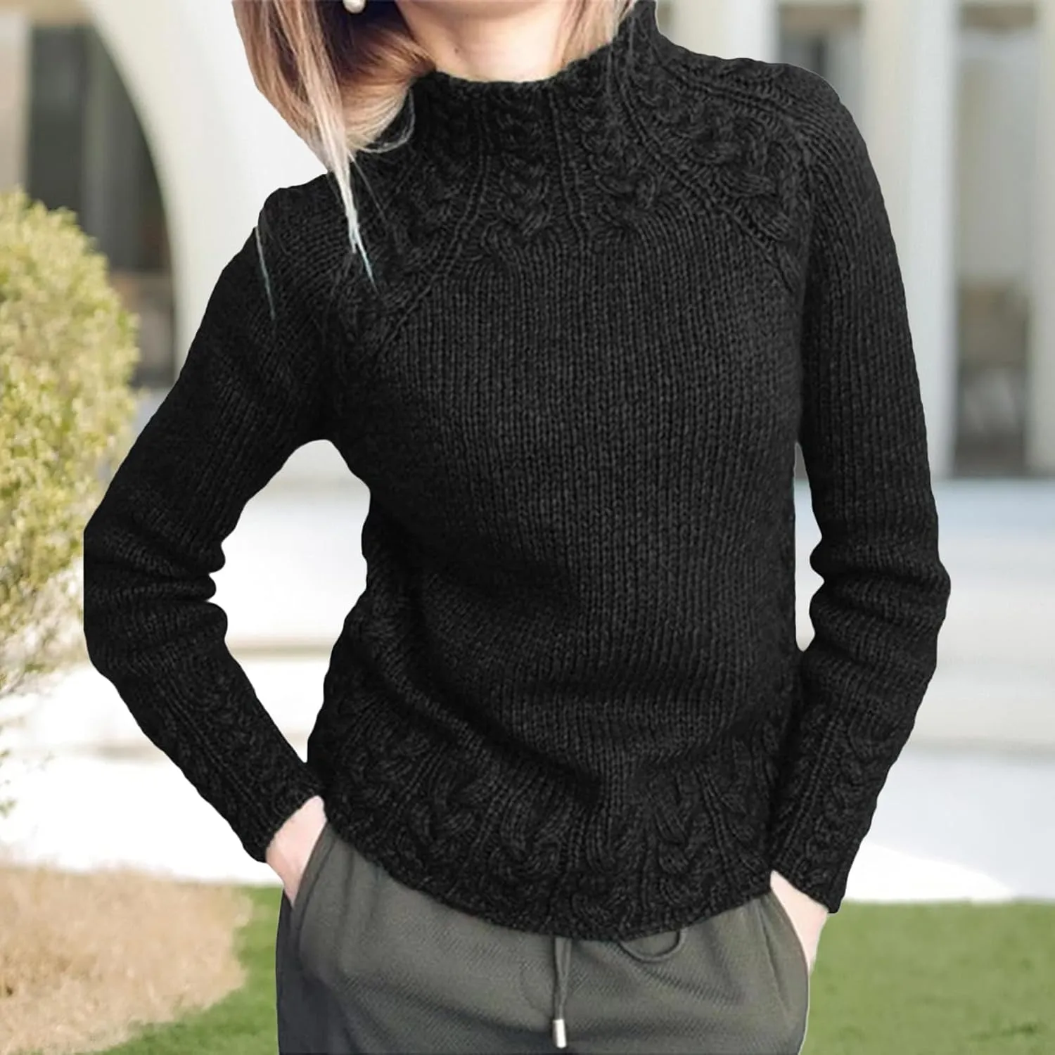 Turtleneck Sweater Women Vintage Cable Knitted Sweaters Long Sleeve Casual Pullover Sweaters