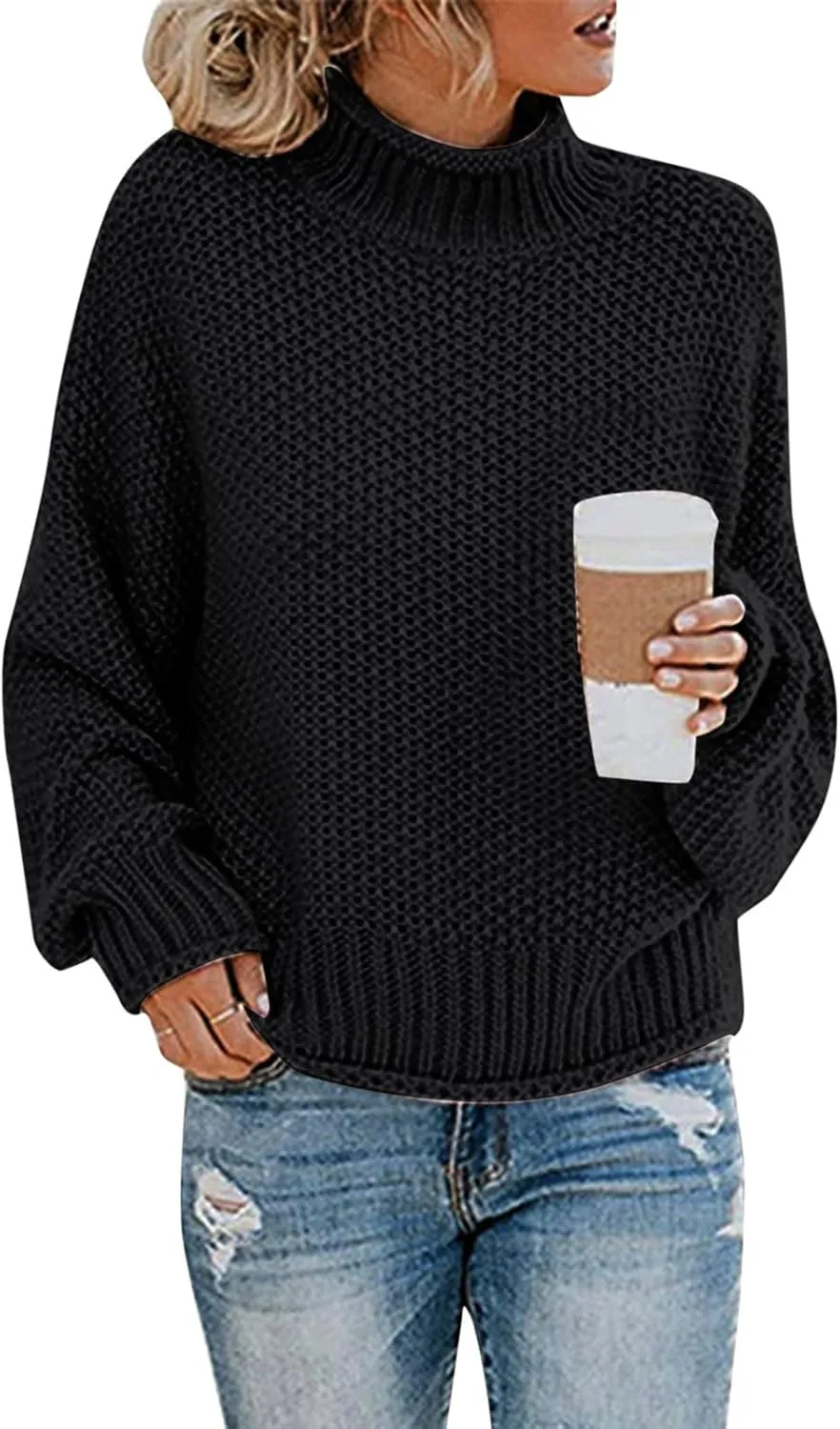 Turtleneck Sweaters for Women Oversized Sweaters Ribbed Knit Sweater Winter Tunic Sweater Cute Sweaters Jumper Tops