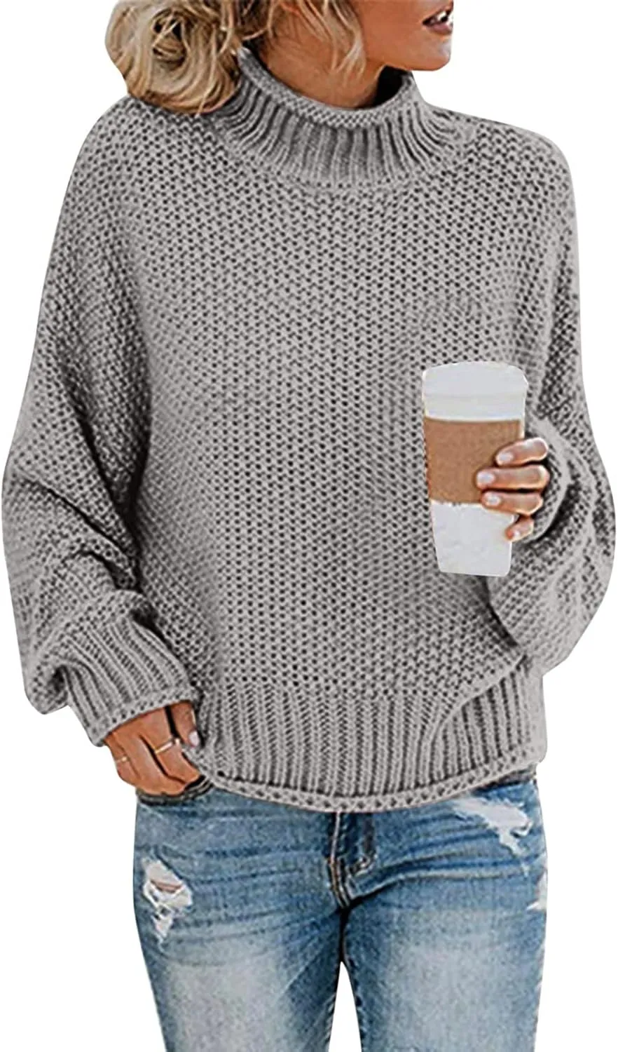 Turtleneck Sweaters for Women Oversized Sweaters Ribbed Knit Sweater Winter Tunic Sweater Cute Sweaters Jumper Tops