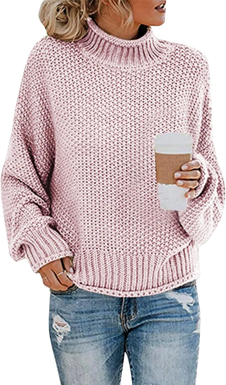 Turtleneck Sweaters for Women Oversized Sweaters Ribbed Knit Sweater Winter Tunic Sweater Cute Sweaters Jumper Tops