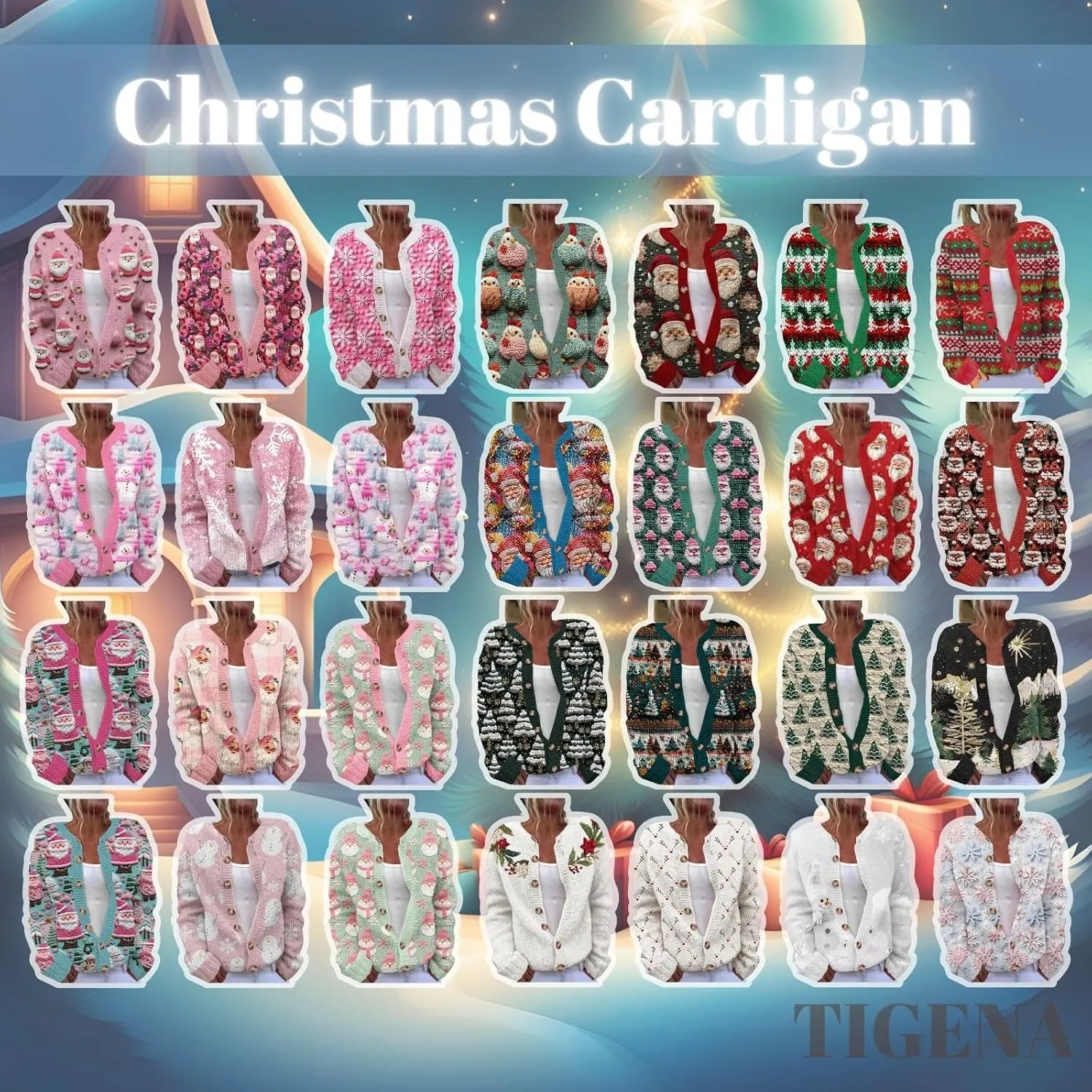 Ugly Christmas Cardigan Sweater for Women Oversized Knit Open Front Tops Xmas Print Button Down Cardigan