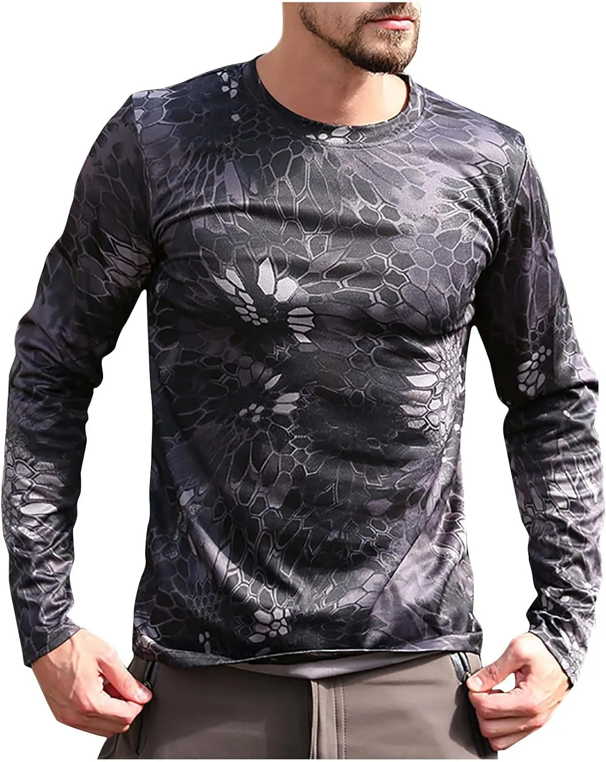 UV Shirts for Men Lightweight Camo Sun Protection Shirts UPF 50   Long Sleeve Outdoor T-Shirts Crewneck Quick Dry Tees