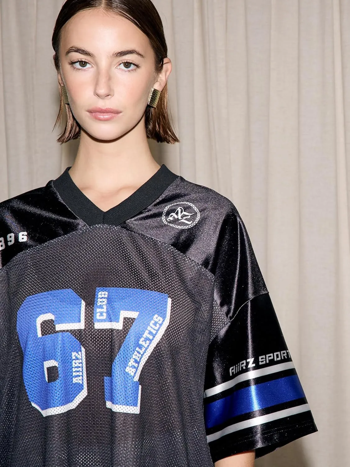 Verdusa Women's Jersey Shirts Short Sleeve Oversized Tops Mesh Crew Neck Letter Graphic Tee Tops
