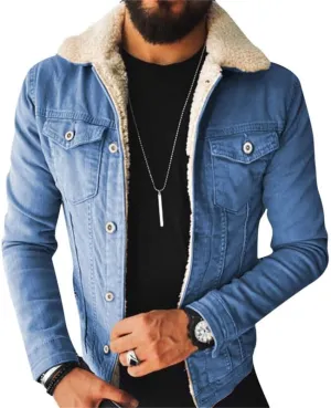 VIVICOLOR Mens Sherpa Fleece Denim Coat Men's Fur Lined Denim Trucker Jackets Sherpa Collar Lined Denim Jacket