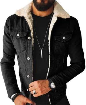 VIVICOLOR Mens Sherpa Fleece Denim Coat Men's Fur Lined Denim Trucker Jackets Sherpa Collar Lined Denim Jacket