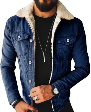 VIVICOLOR Mens Sherpa Fleece Denim Coat Men's Fur Lined Denim Trucker Jackets Sherpa Collar Lined Denim Jacket