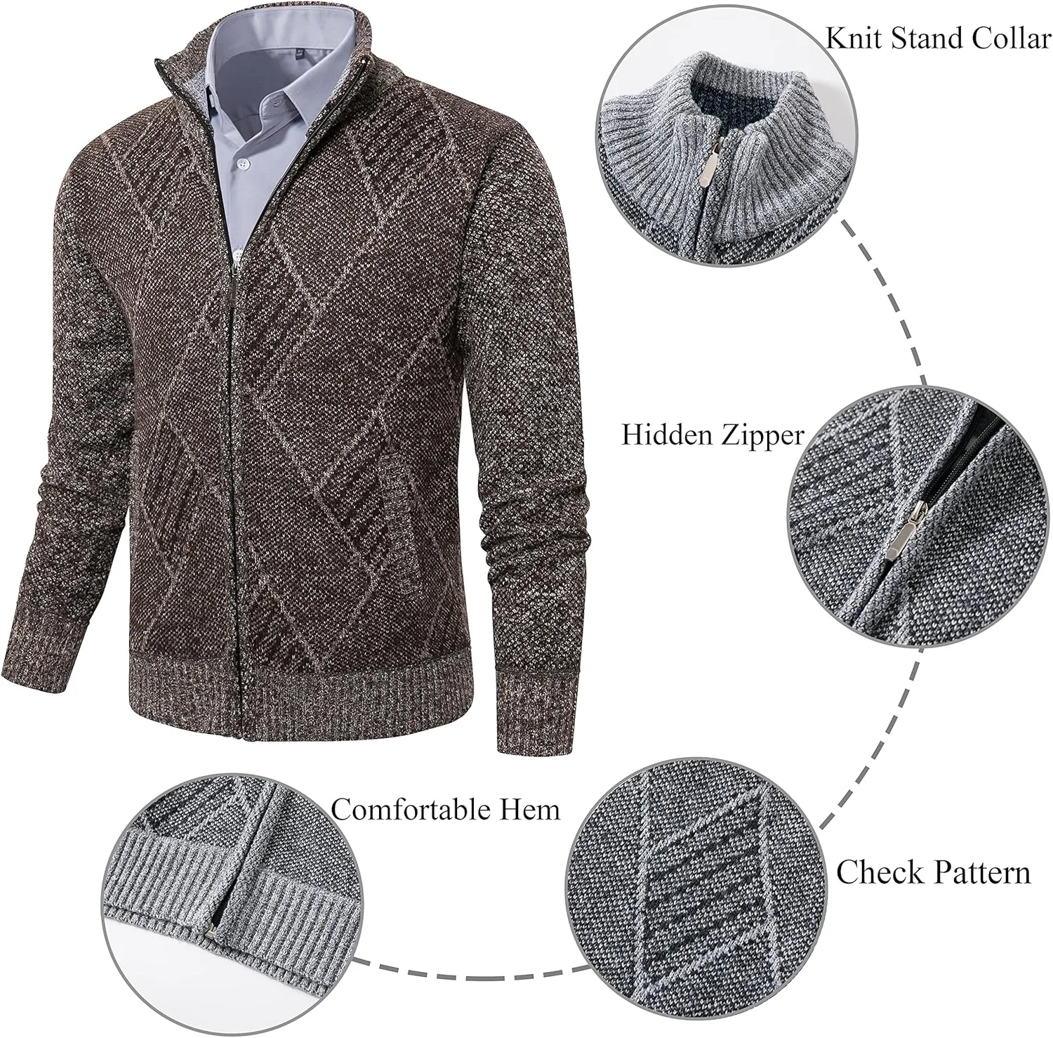 VtuAOL Men's Cardigan Sweaters Casual Full Zip Sweaters Knitted Cardigan with Pockets