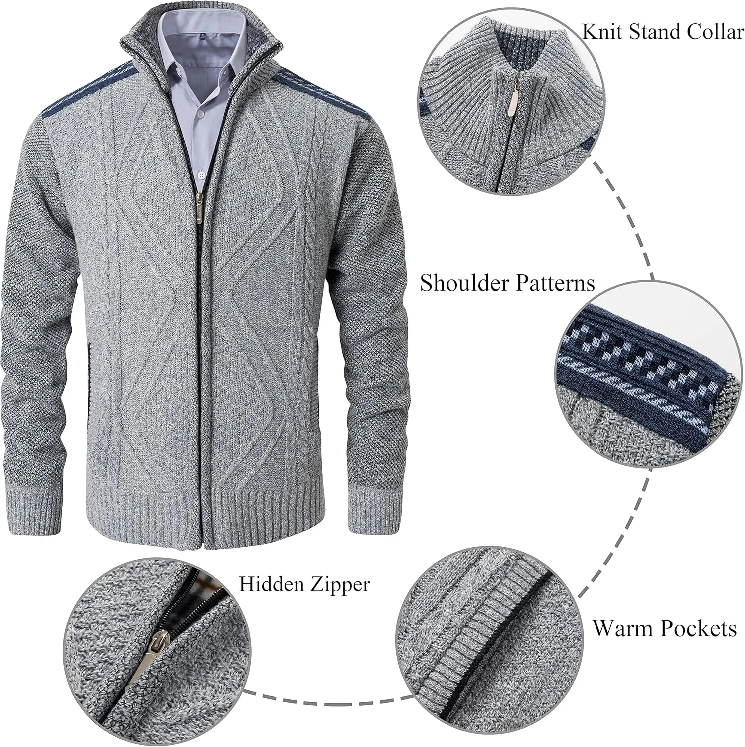 VtuAOL Men's Cardigan Sweaters Casual Full Zip Sweaters Knitted Cardigan with Pockets