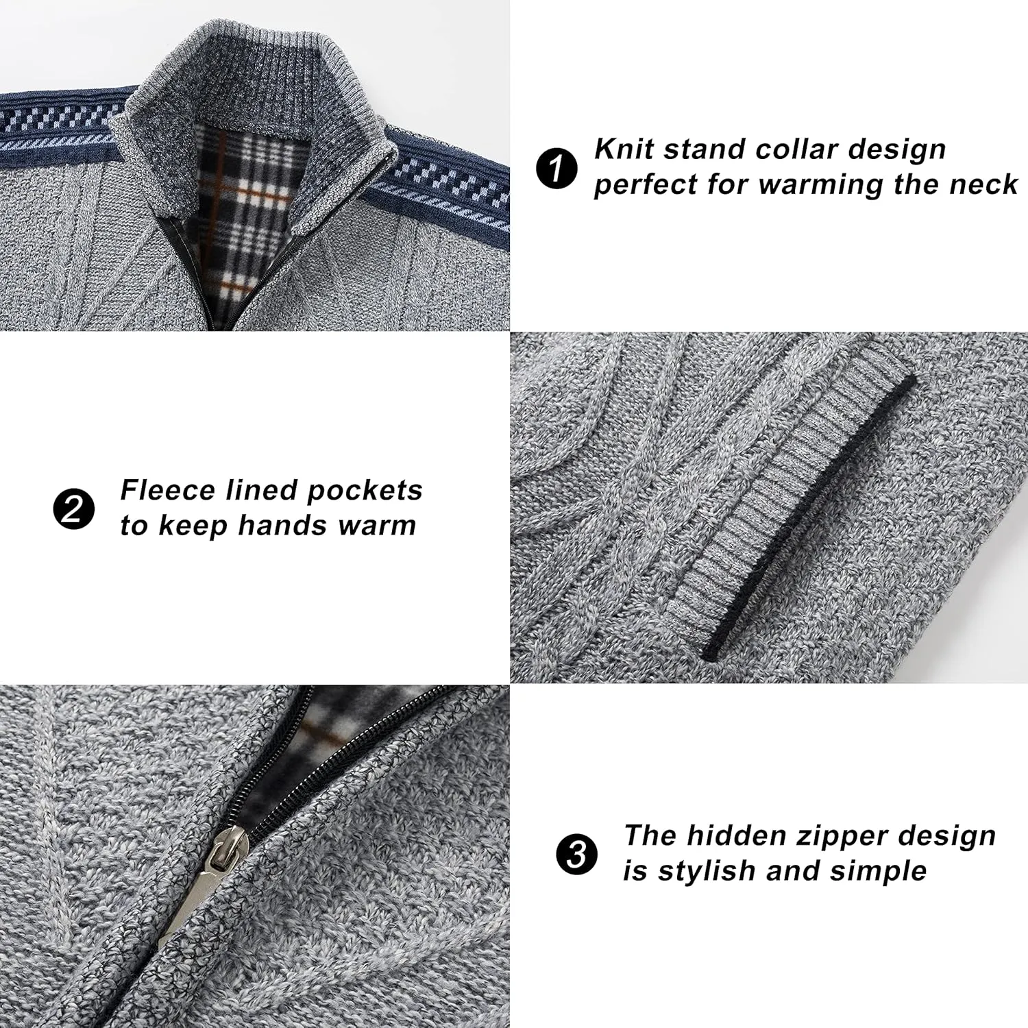 VtuAOL Men's Cardigan Sweaters Casual Full Zip Sweaters Knitted Cardigan with Pockets