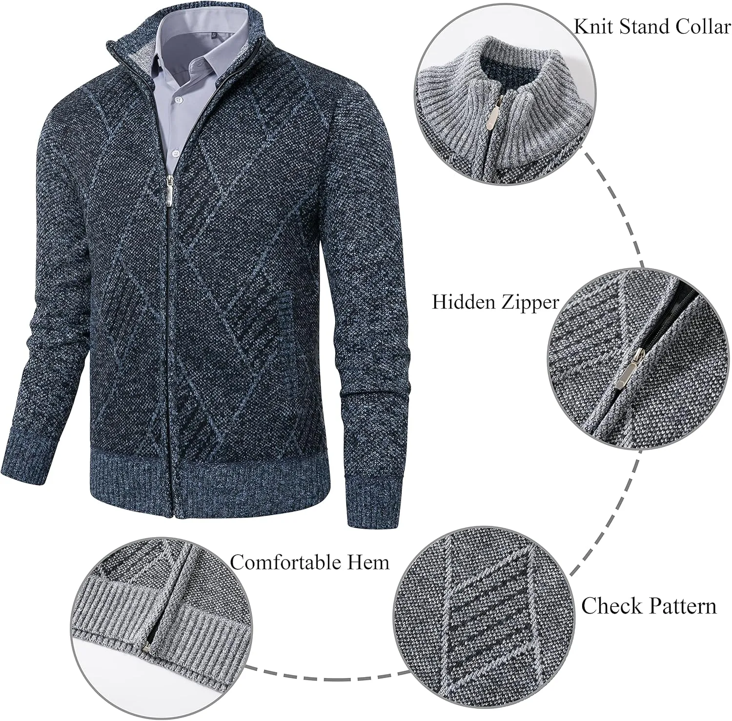 VtuAOL Men's Cardigan Sweaters Casual Full Zip Sweaters Knitted Cardigan with Pockets
