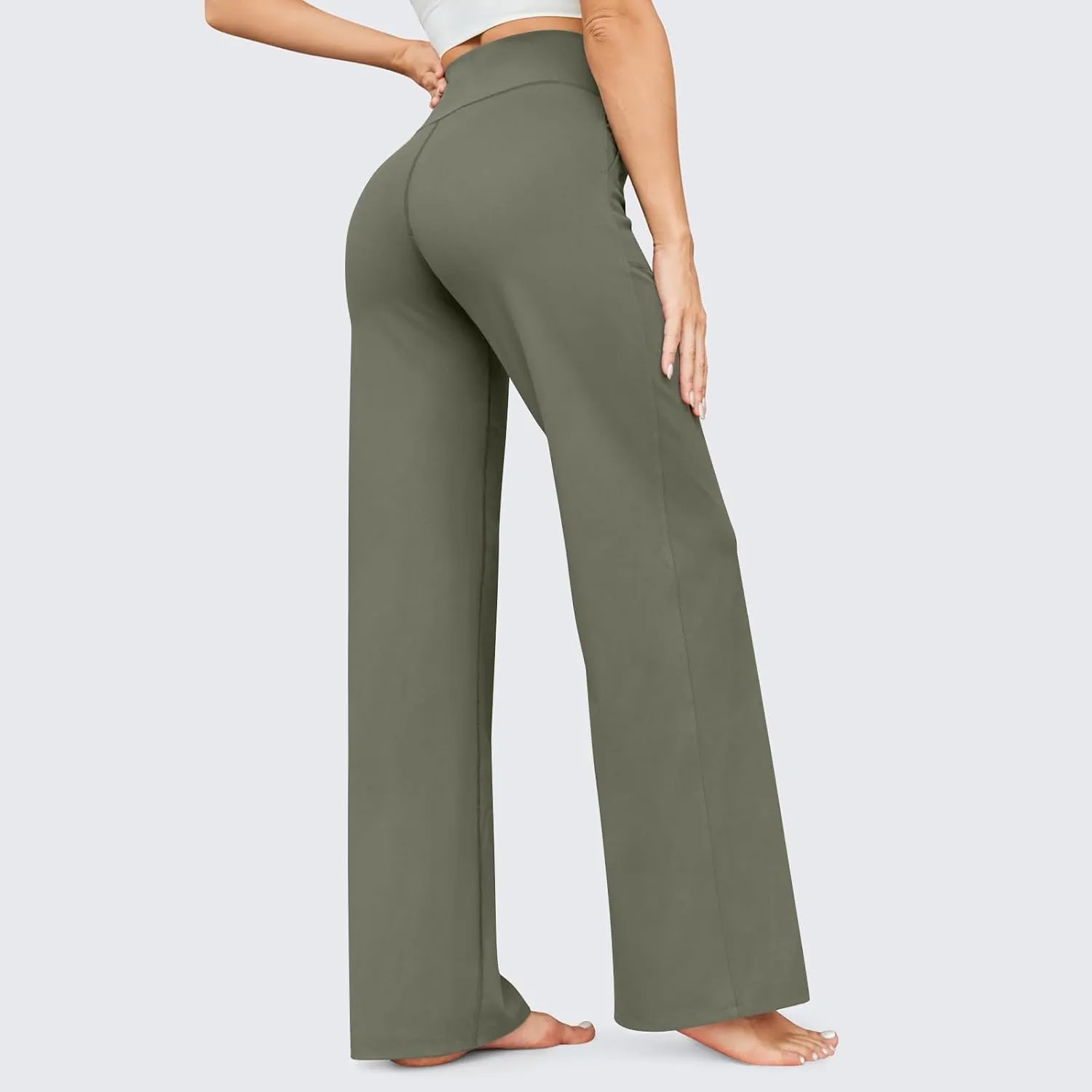 Wide Leg Yoga Pants for Women High Waist Bootcut Straight Leg Yoga Pants with Pockets Butt Lifting Yoga Flare Leggings