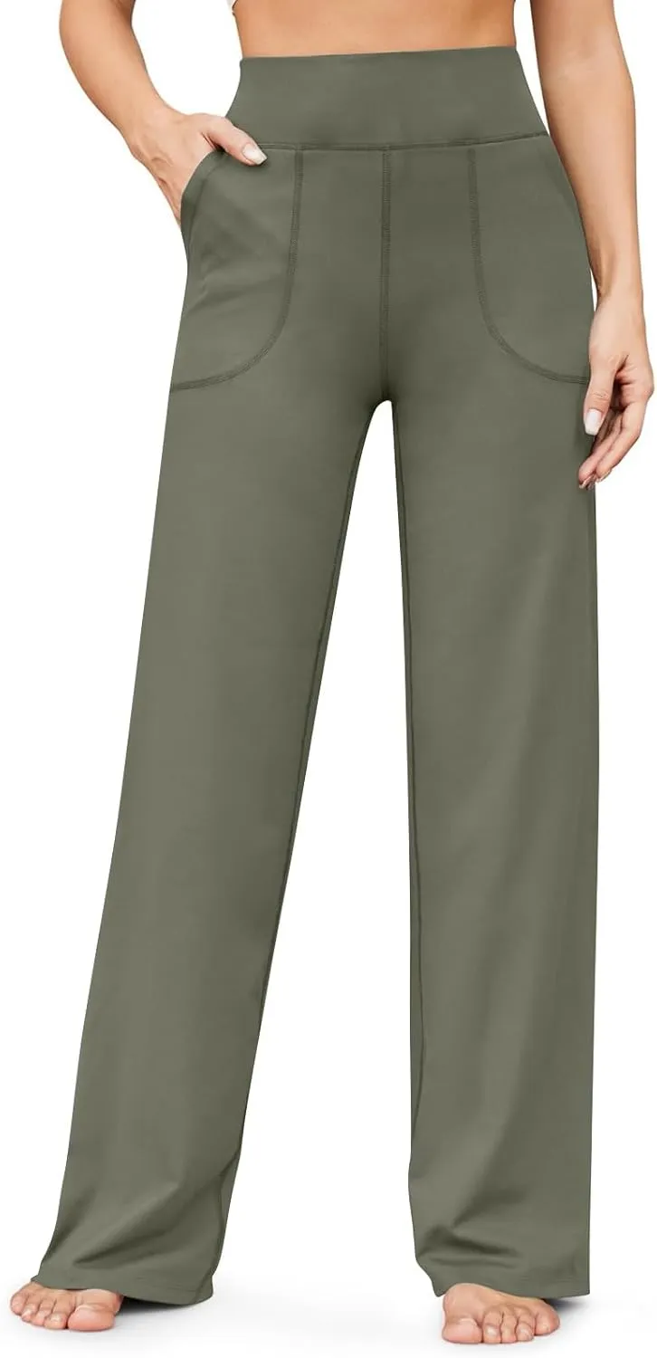 Wide Leg Yoga Pants for Women High Waist Bootcut Straight Leg Yoga Pants with Pockets Butt Lifting Yoga Flare Leggings