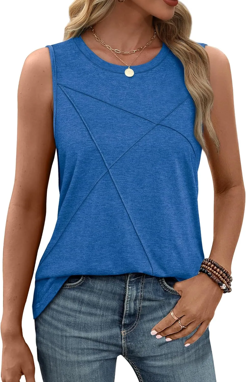 WIHOLL Summer Tank Tops for Women Loose Fit Crew Neck Casual Sleeveless Tops 2025 Trendy