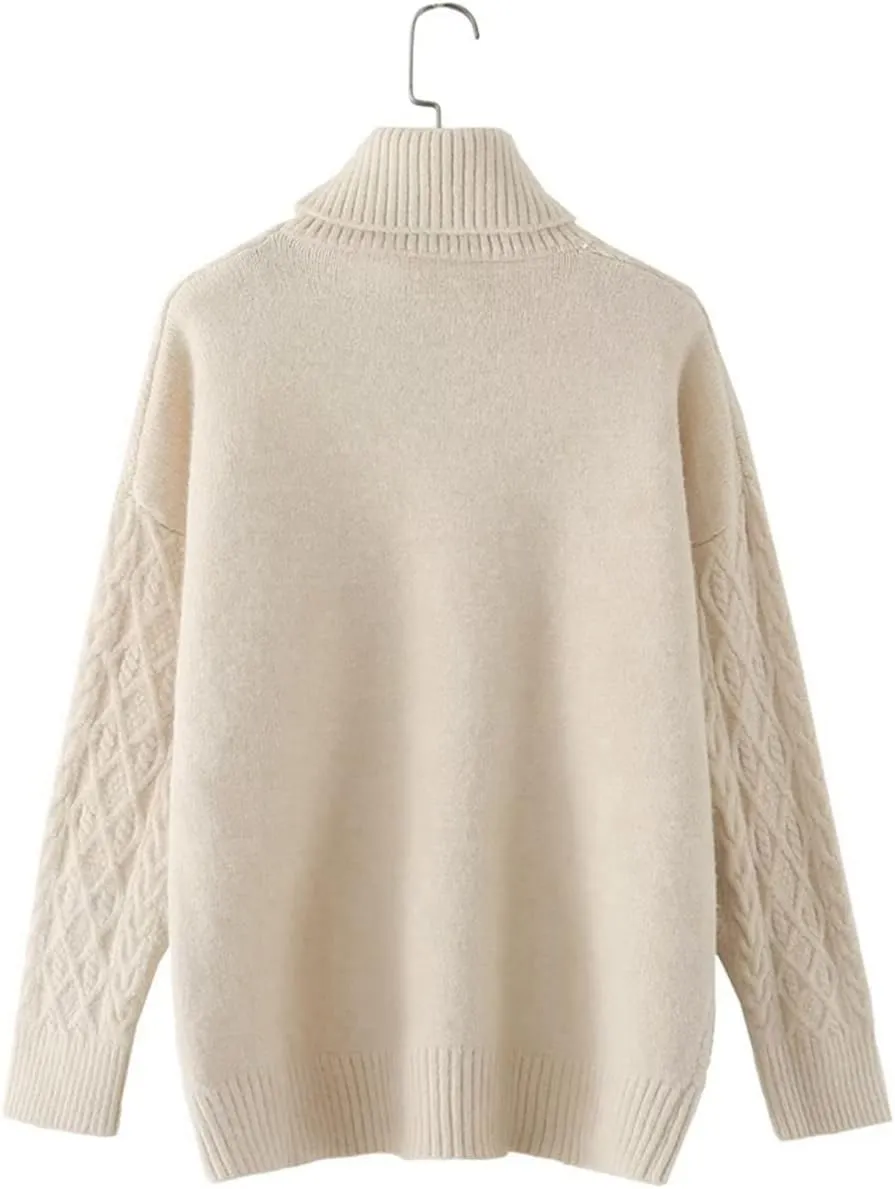 Winter Women Solid Turtleneck Knitted Sweater Jumper Female Elegant Oversize Pullovers Chic Tops