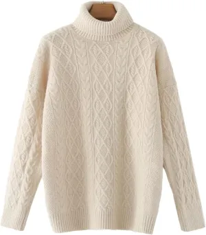Winter Women Solid Turtleneck Knitted Sweater Jumper Female Elegant Oversize Pullovers Chic Tops