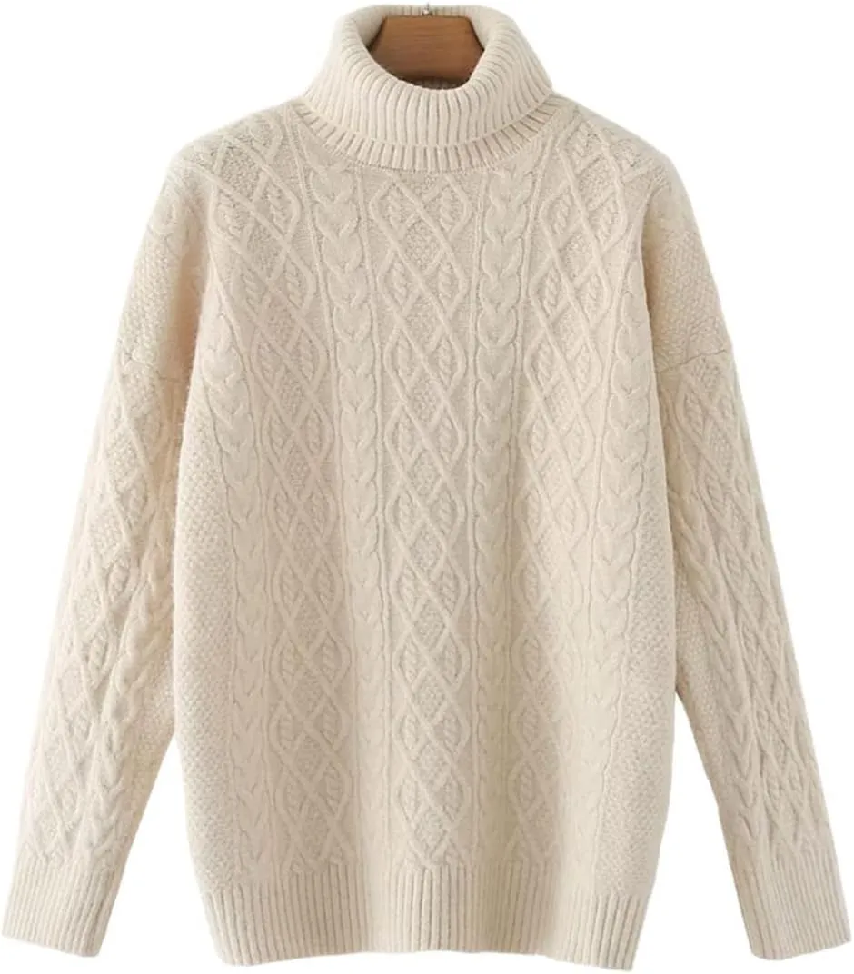 Winter Women Solid Turtleneck Knitted Sweater Jumper Female Elegant Oversize Pullovers Chic Tops