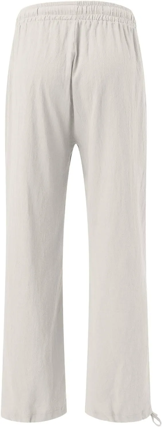 Women High Waisted Cotton Linen Boho Palazzo Pants Fish Art Printed Wide Leg Long Japanese Pant Trousers with Pockets