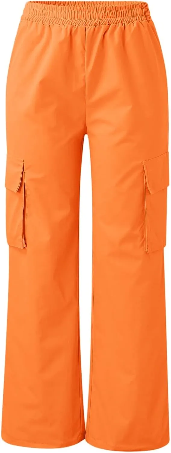 Women High Waisted Wide Leg Cargo Pants Button Down Loose Casual Trendy Work Trousers with 2 Pockets