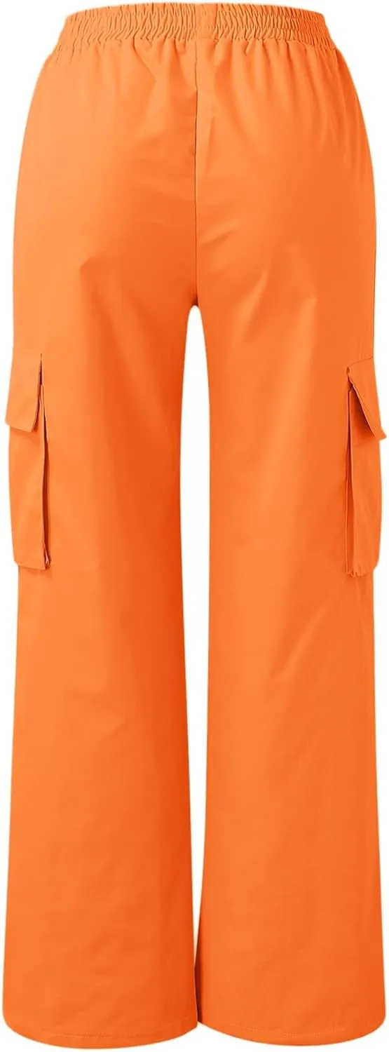 Women High Waisted Wide Leg Cargo Pants Button Down Loose Casual Trendy Work Trousers with 2 Pockets